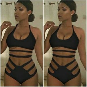 Black sassy highwaist swimsuit set