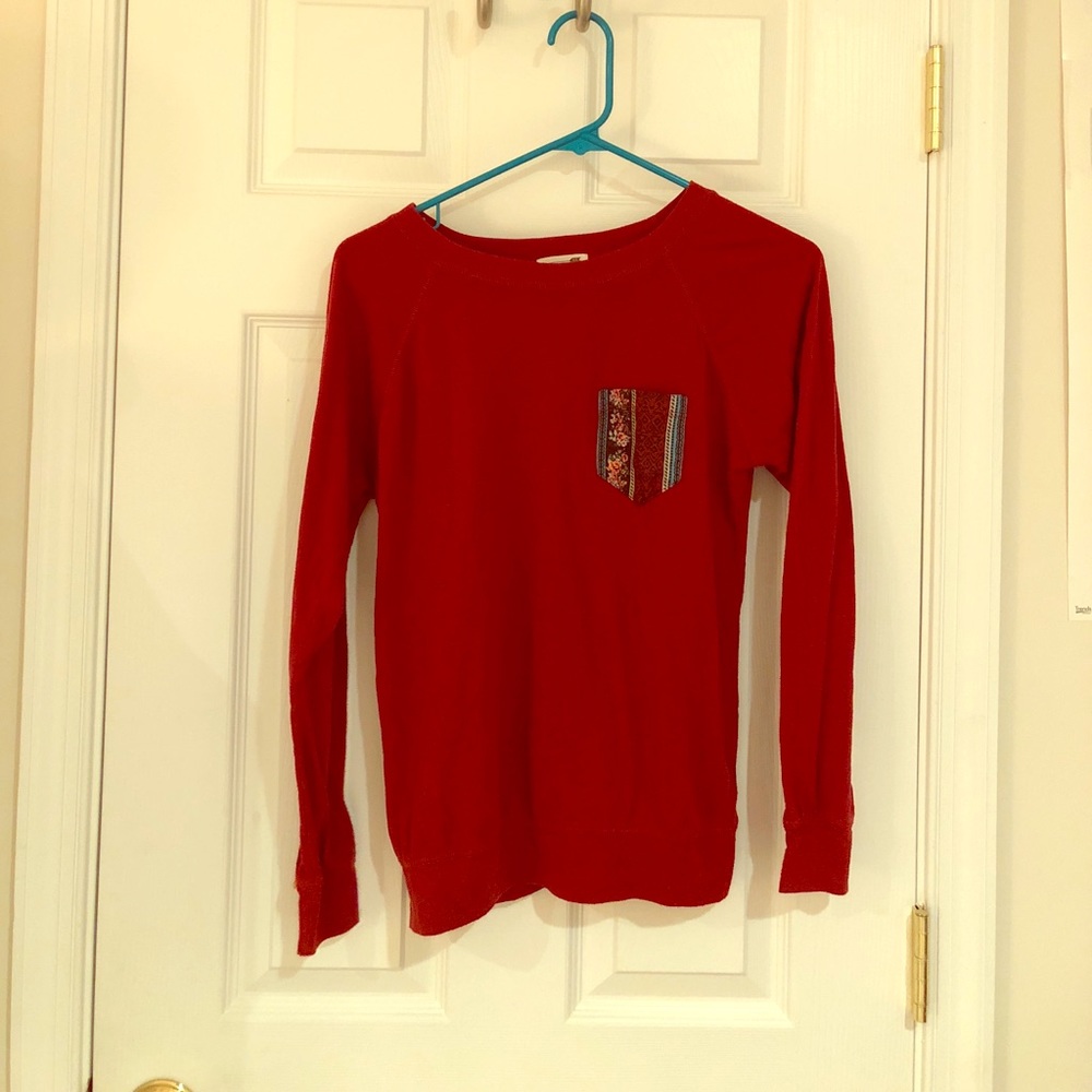 LA Hearts Red Long Sleeve Pocket Tee