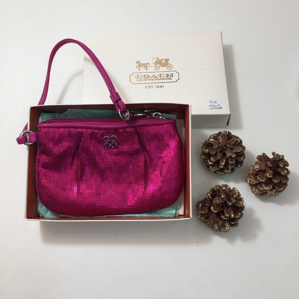 COACH Hot Pink Sequin Wristlet 4x6"