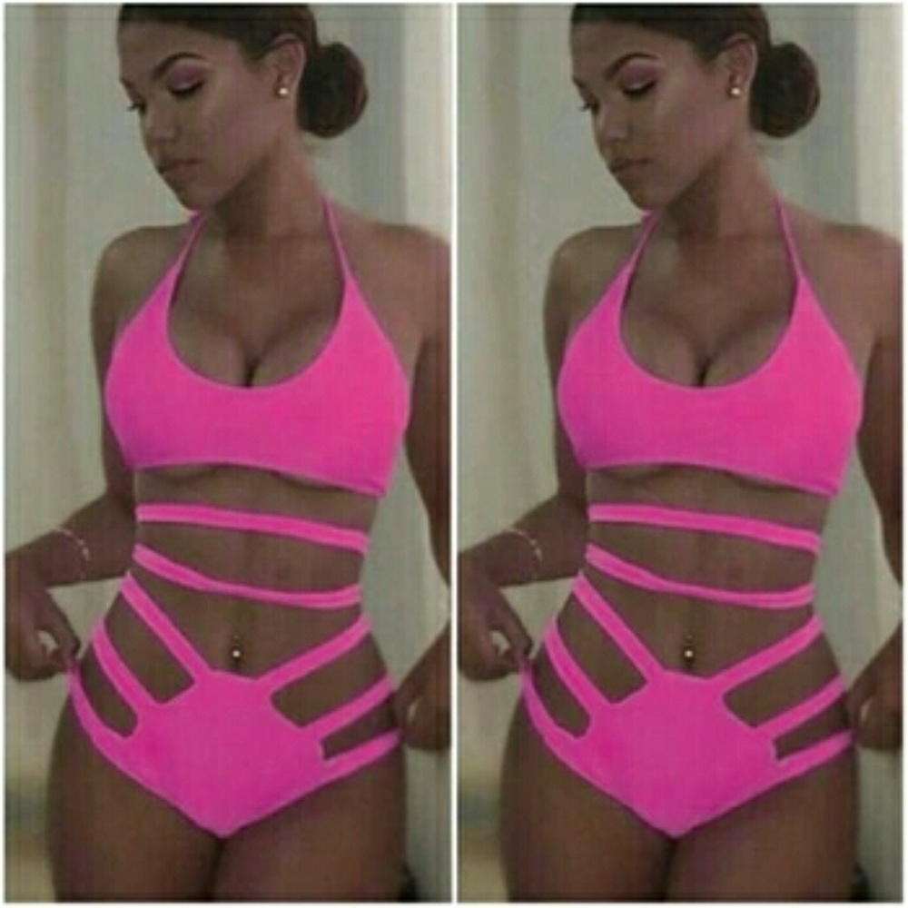 Fuschia sassy highwaist swimsuit set
