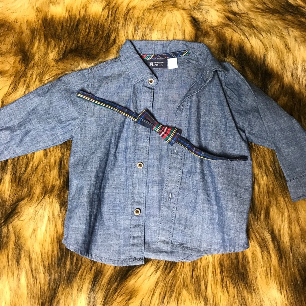 Denim shirt and matching bow tie