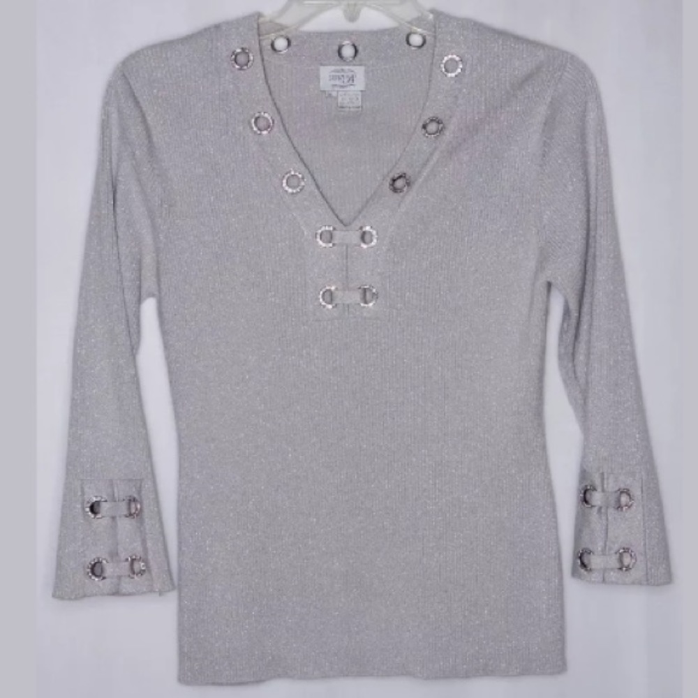 Just B Ribbed Top M Stretchy Rhinestone