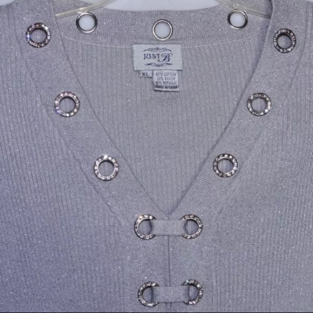 Just B Ribbed Top M Stretchy Rhinestone - Picture 2 of 4