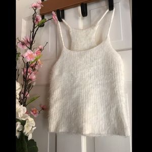 White fluffy spaghetti strap crop top