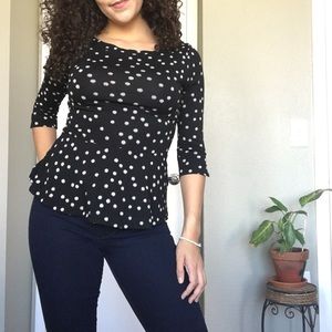 Black Polka Dot 3/4 Sleeve Top
