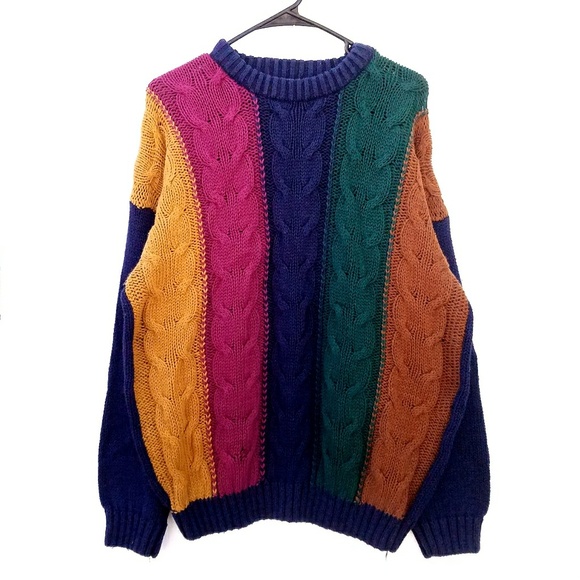 Vintage Sweaters - Vintage Concrete Mix Striped Oversized Sweater