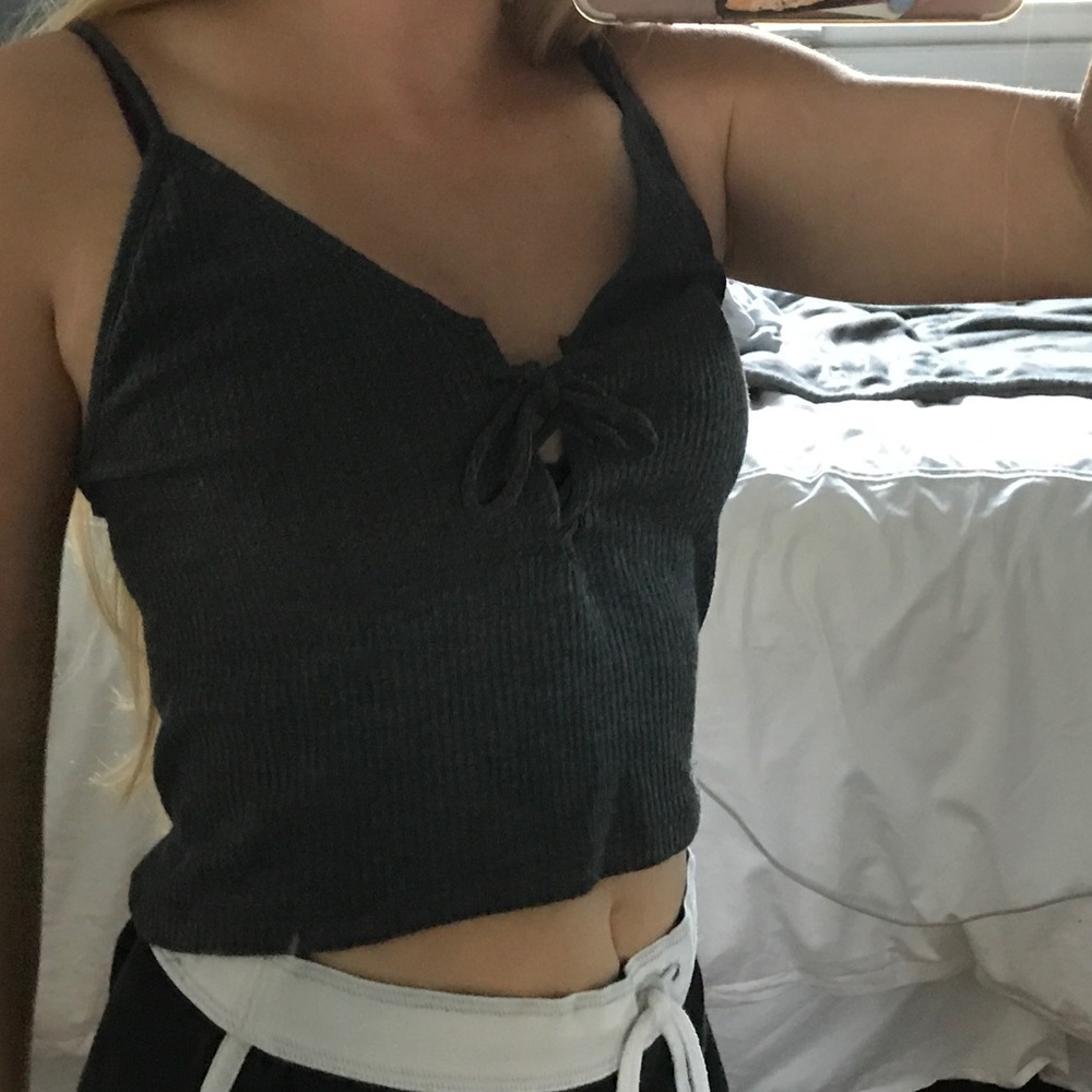 Grey lace up top