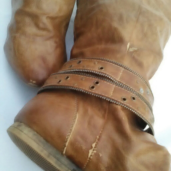 Caramel/Tan Suede Slouch Wedge Cowgirl Slug Riding Boots Forever 21 Knee-High - Picture 5 of 8