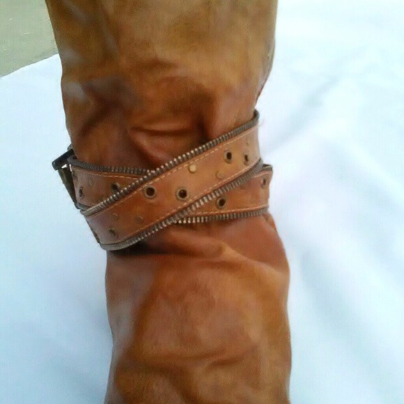 Caramel/Tan Suede Slouch Wedge Cowgirl Slug Riding Boots Forever 21 Knee-High - Picture 6 of 8