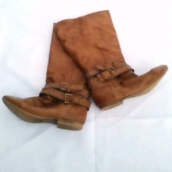Caramel/Tan Suede Slouch Wedge Cowgirl Slug Riding Boots Forever 21 Knee-High - Picture 8 of 8