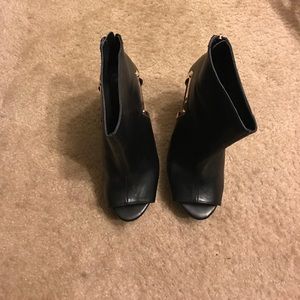 Black Leather Wedge with Gold Zipper