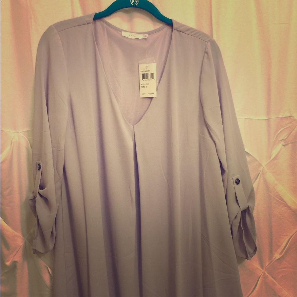 long sleeve v neck 3/4 sleeve lavender dress