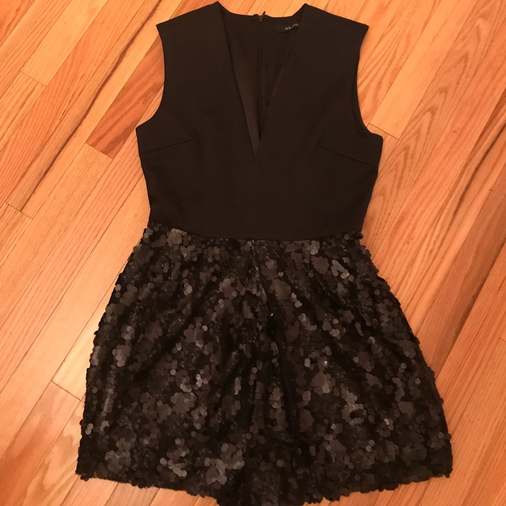 Black romper with sequin shorts