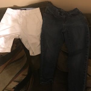 A pair of shorts and a pair of jeans