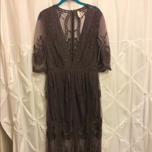 Plunging neck line lace maxi romper