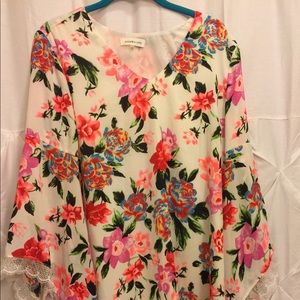 Sugar Lips Size L floral print v neck dress