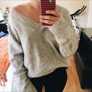 Comfy Grey Oversized V-neck Sweater