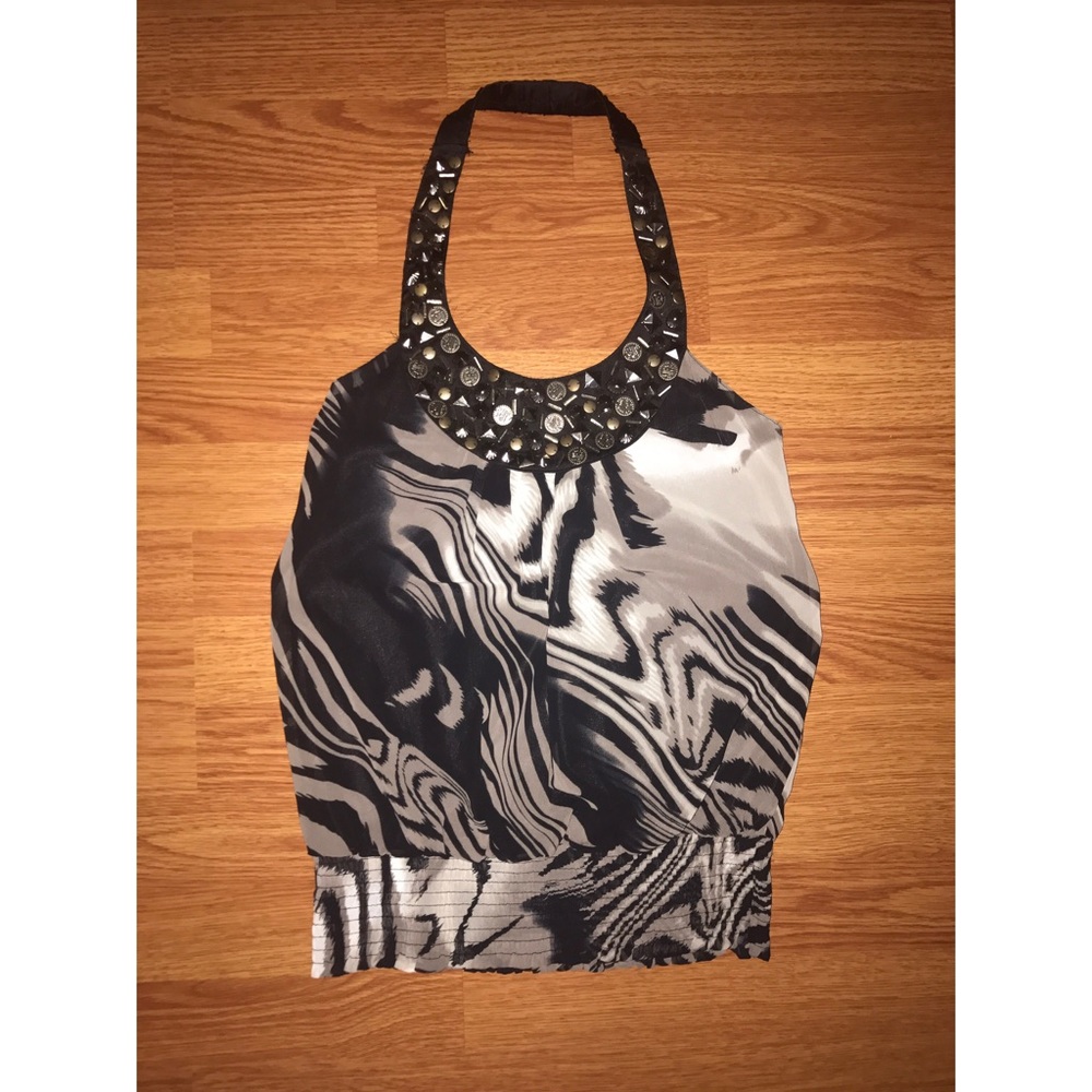 Beaded animal print halter