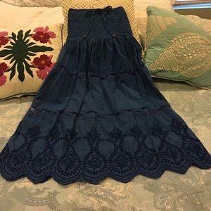 Blue strapless dress