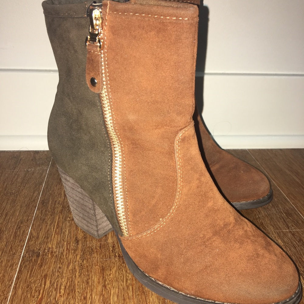 Tan/army green booties