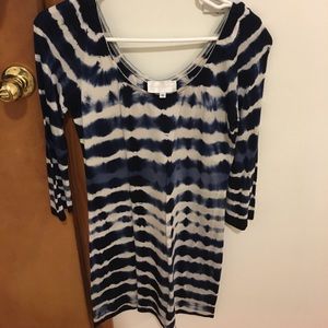 3/4 Quarter Sleeve Blue Tie-Dye Mini Dress