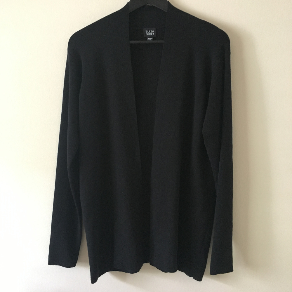 Eileen Fisher Open Front Black Cardigan