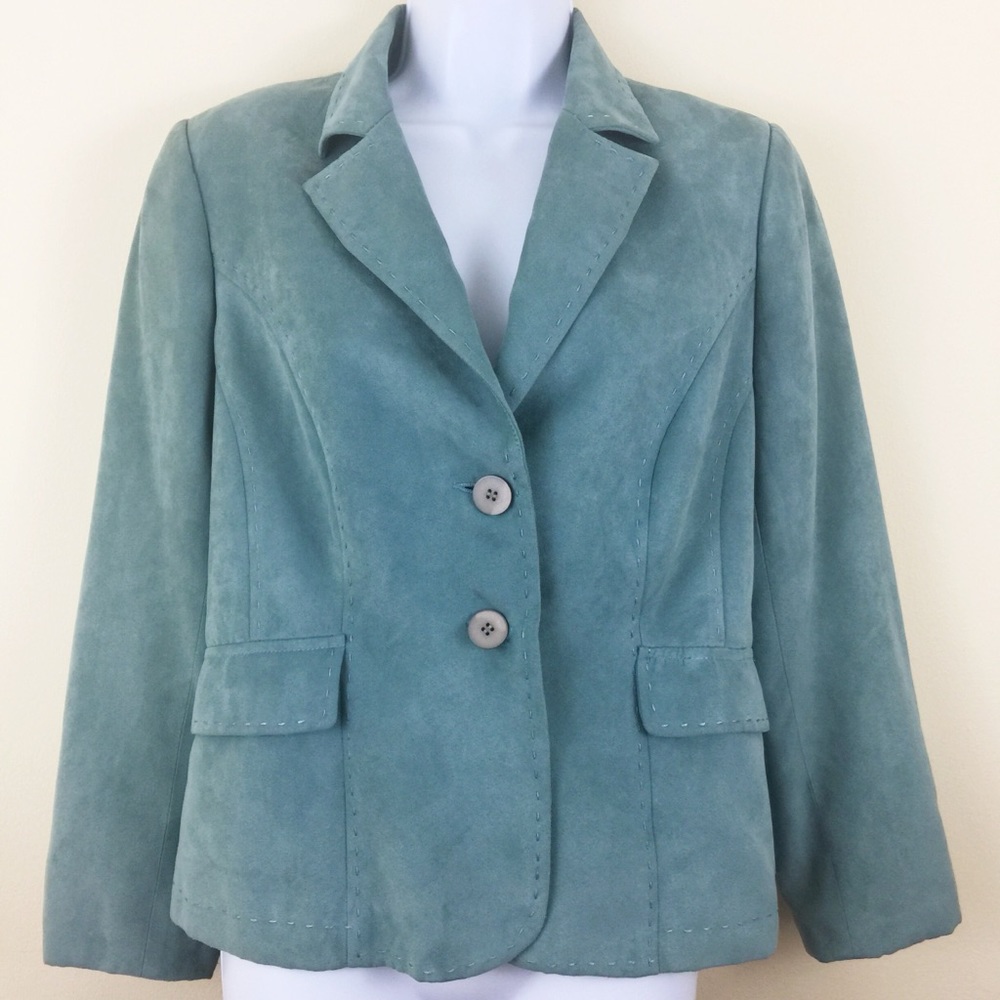 Sojo Petite Turquoise Blazer Suede Look Size 10P