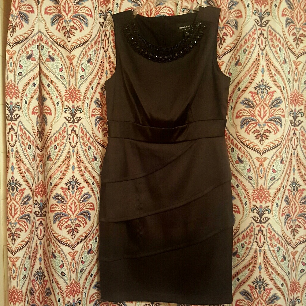 Beaded Black Neckline Dress