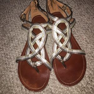 Brown and metallic gladiator sandals
