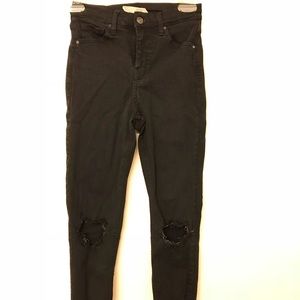 Topshop Black Skinny Mid Waisted Distressed Jeans