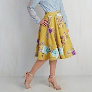ModCloth Yellow Floral Midi Circle Skirt