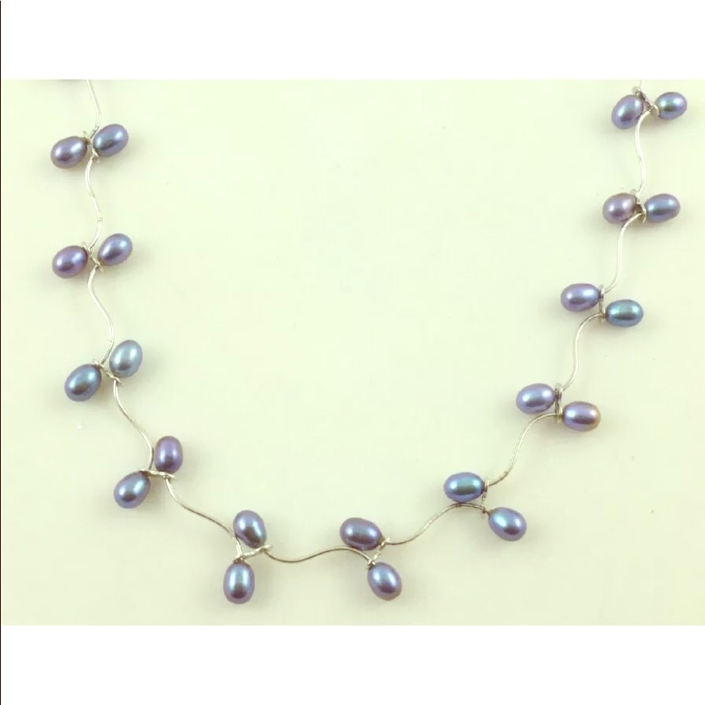 Sterling Silver purple blue Pearl Chain Necklace