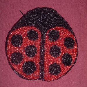 Cute Red and Black Beaded Ladybug Coin Purse
