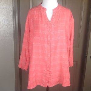 Krazy Kat Top 2X Button Down Blouse Blush Red