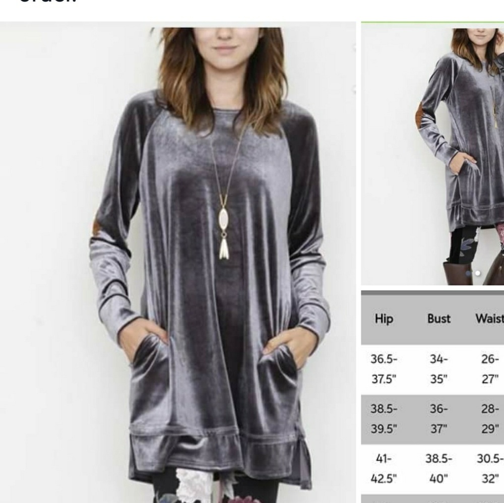 Charcoal Velvet, faux suede elbow tunic