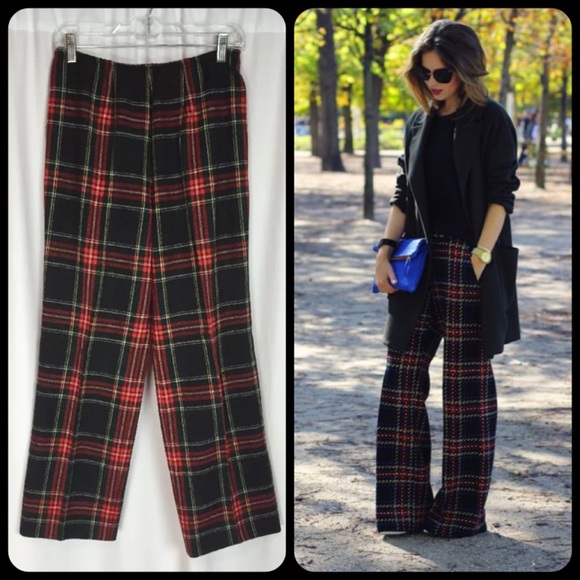 Pendleton Pants - Vintage Pendleton Red Plaid Wide Leg Wool Trousers