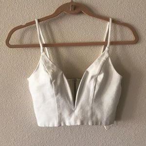 Crop white deep v top