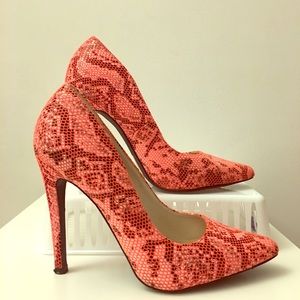 Charlotte Russe. Neon Coral snake print heels