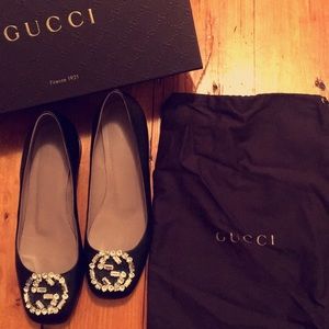Gucci Nappa Charlotte Logo Block Heels