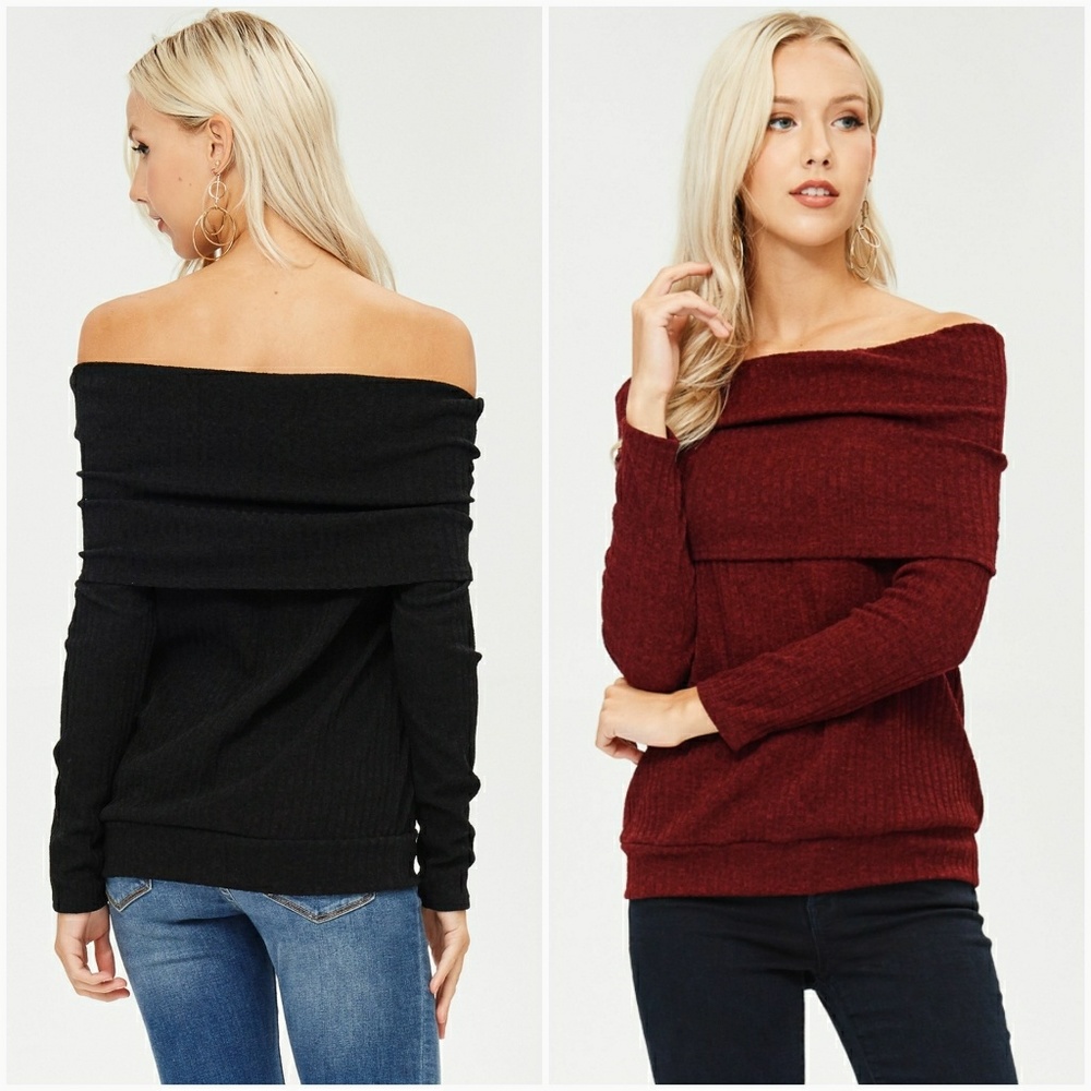 Off The Shoulder Sweater-Black - Picture 3 of 5