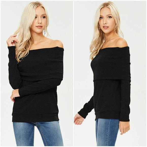 AJ's Threads Sweaters - Off The Shoulder Sweater-Black
