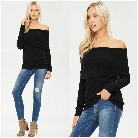 Off The Shoulder Sweater-Black - Picture 2 of 5