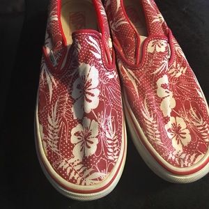 Hibiscus flower Vans slip on classic red and white