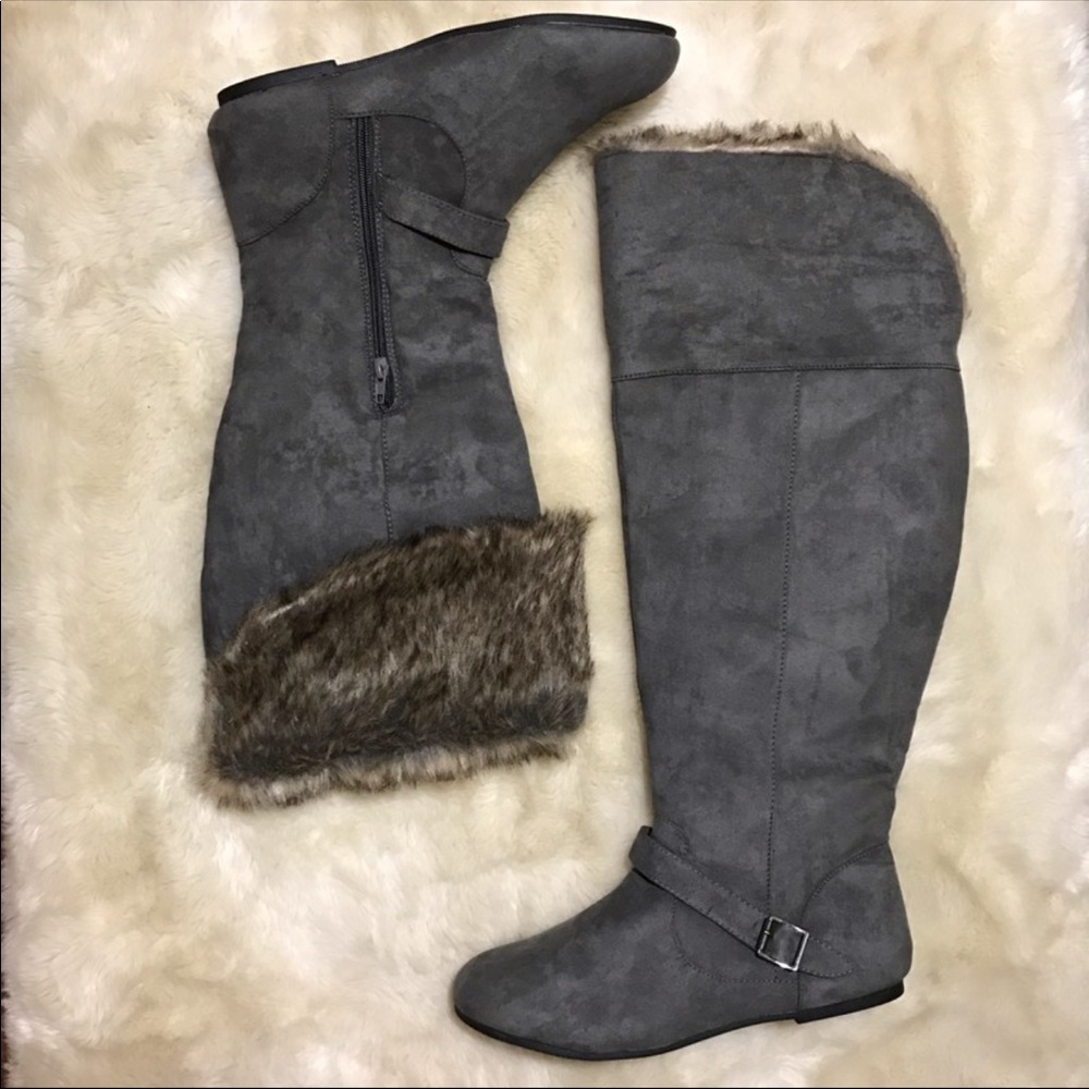 Grey over the knee boots