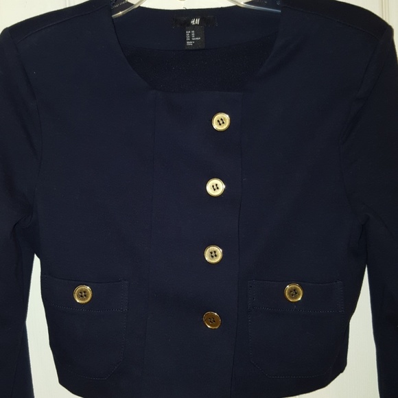 Navy crop blazer - Picture 2 of 2