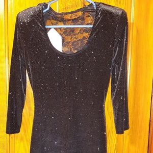 Long Sleeve Black Sparkly Velvet and Lace Mini