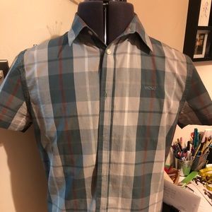 WESC plaid short sleeve button down shirt