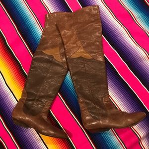 Lucky Brand over the knee patchwork leather boots