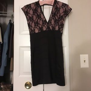 Pink and black bodycon bandage dress