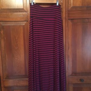 Magenta and gray striped maxi skirt